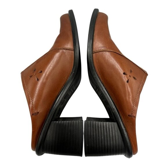 Vintage 90s Y2K Predictions Sz 6 Square Toe Laser Cut Leather Chunky Heel Mules - Picture 12 of 16